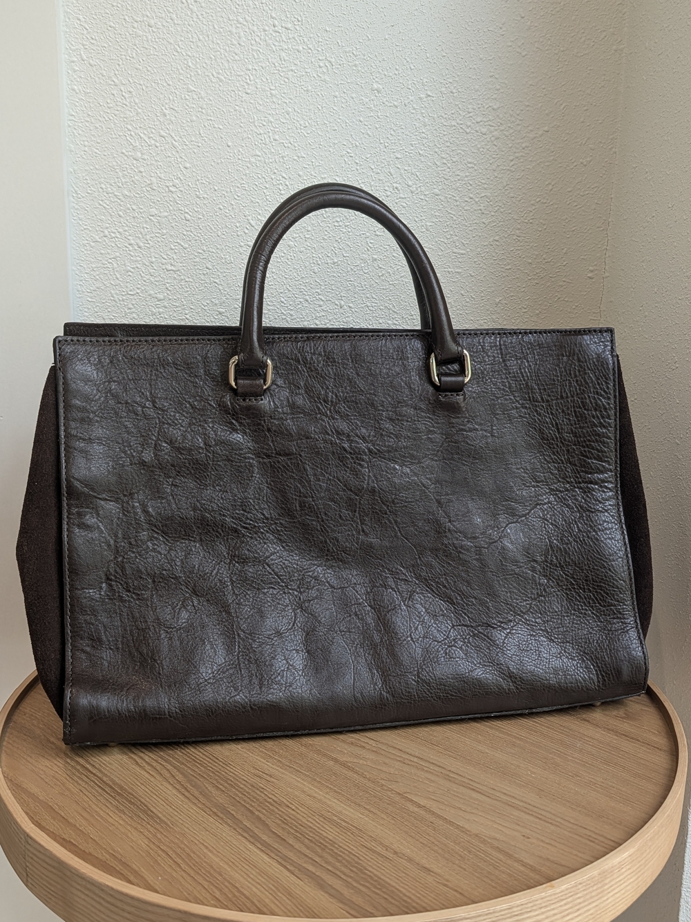 LETIZIA Dark Brown Leather & Suede Work Tote Bag | Like New